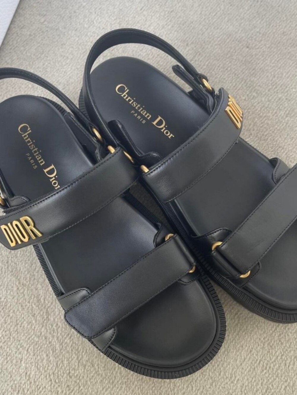 Dior Black Leather Platform Sandals with Gold Logo - Picture 6 of 8